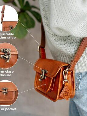 Berliner Helena genuine leather bag crossbody purse reinforced leather strap XS